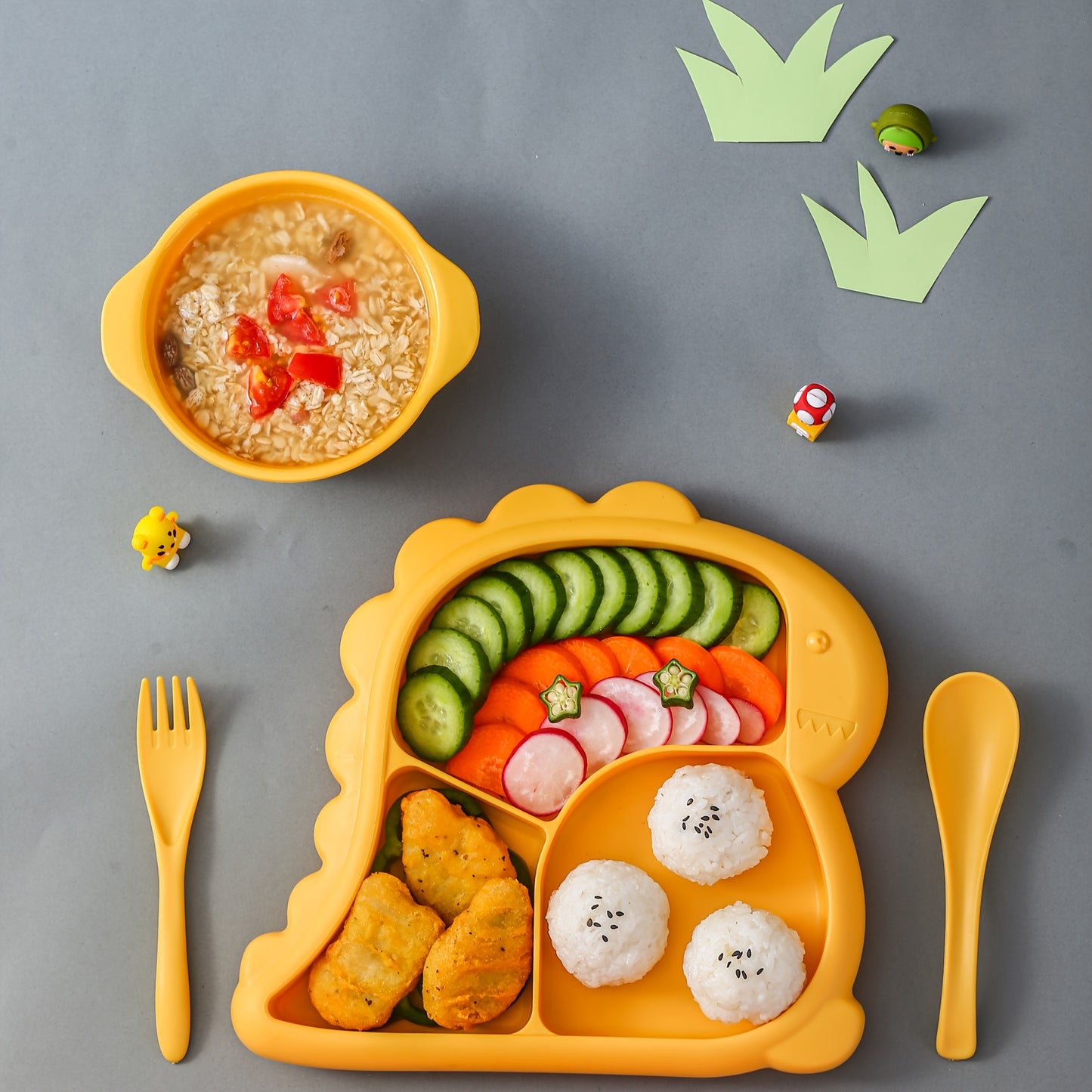 Dinosaur-Shaped Kids Dinnerware Set