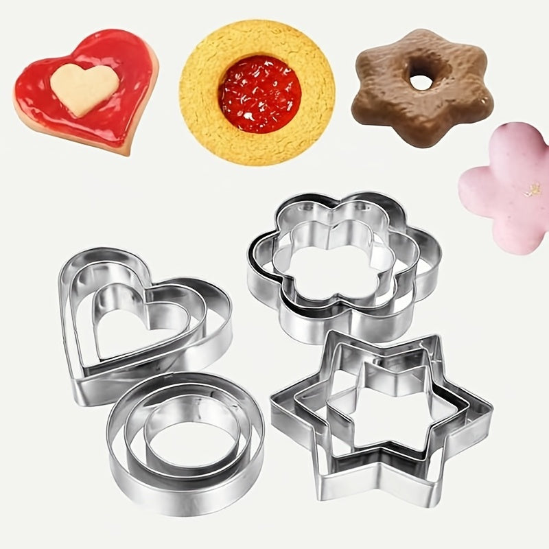 12pcs Elegant Star Heart Flower Round Cookie Cutters