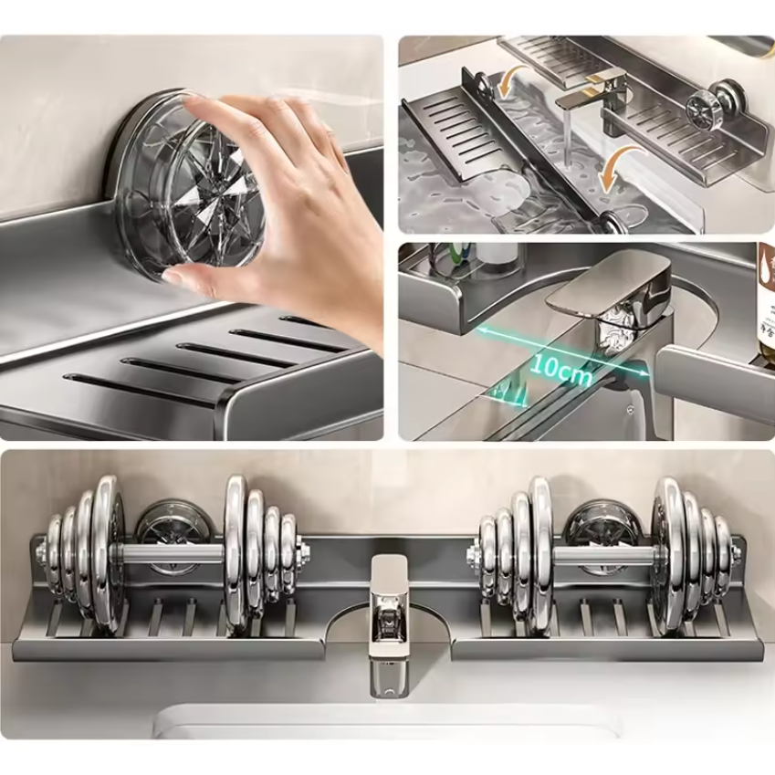 Floating Sink Caddy: Rustproof Matte Black Organizer