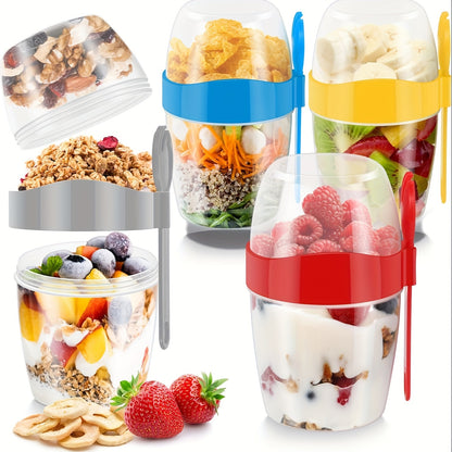 4pcs/set, Breakfast To-go Cups With Lids & Spoons