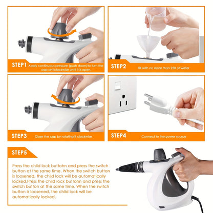 Hattyroom Handheld Pressurized Steam Cleaner 12 PCS Accessories