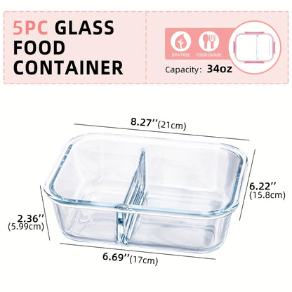 [5-PACK]High Borosilicate Glass Food Storage Containers Set