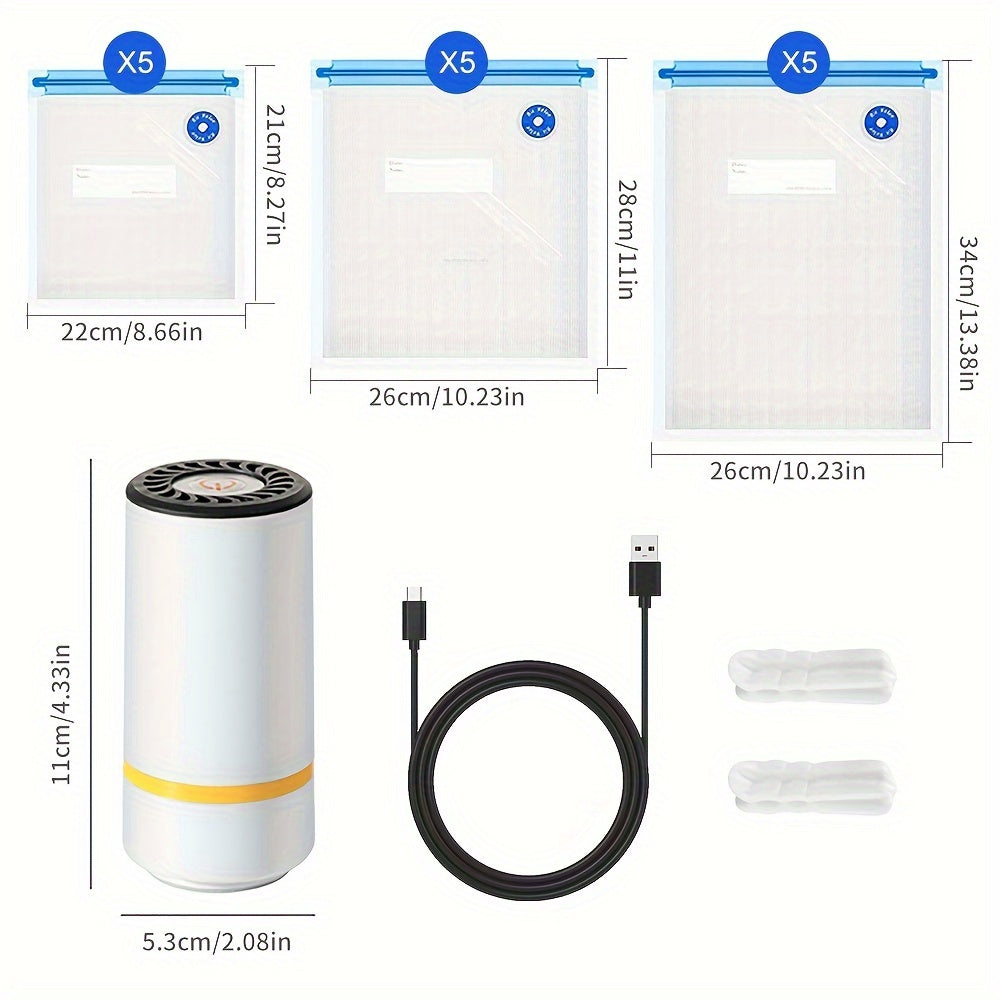 A mini electric vacuum sealer and 15pcs food vacuum storage bags