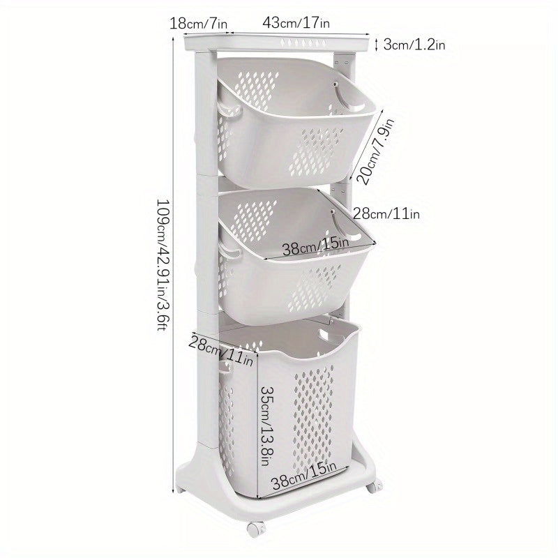 3-Tier Rolling Laundry Hamper