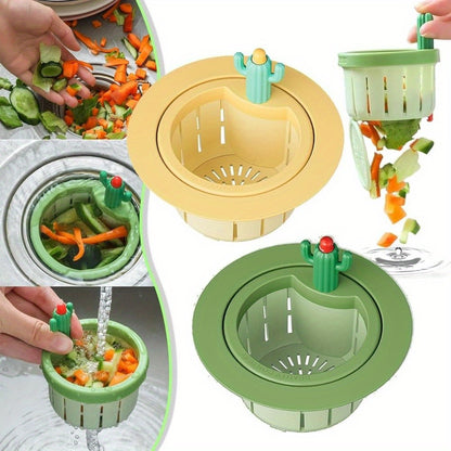 2pcs Cactus Kitchen Sink Drain Strainer (Green + Yellow)