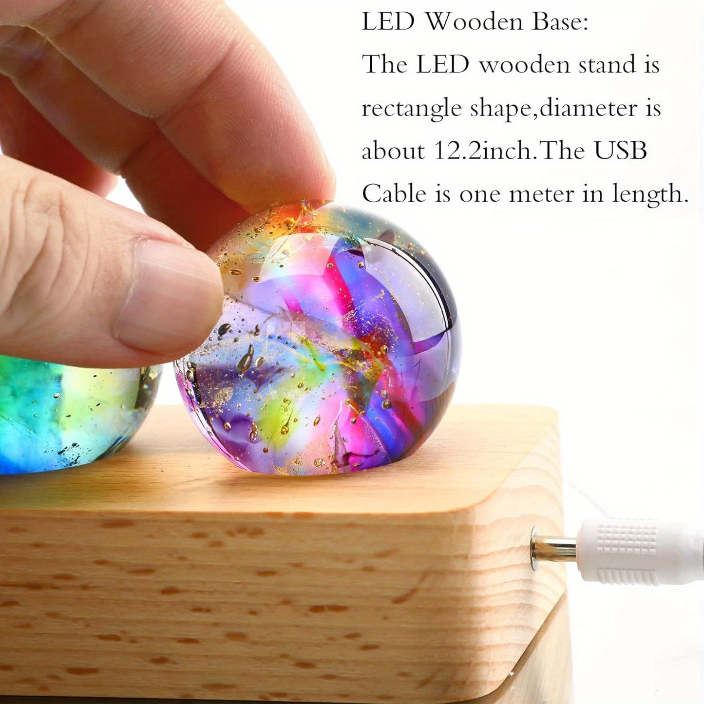 7 Chakra Natural Healing Spheres With LED Wooden