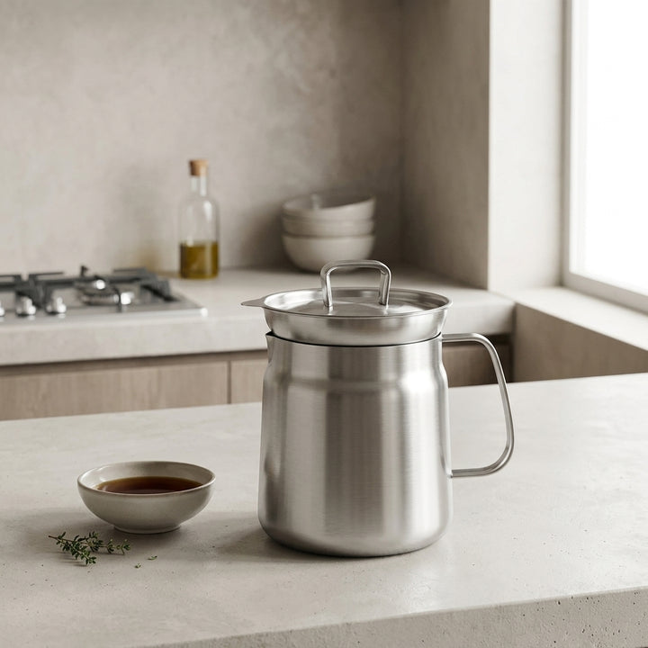 Stainless Steel Oil Filter & Storage Jar, brushed