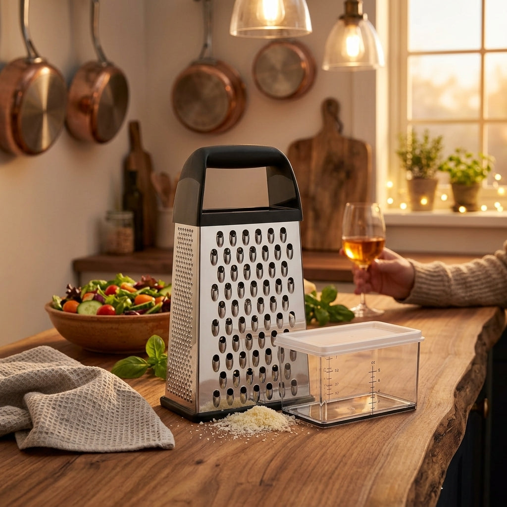 Effortless Stainless Steel Box Grater with Catch Container