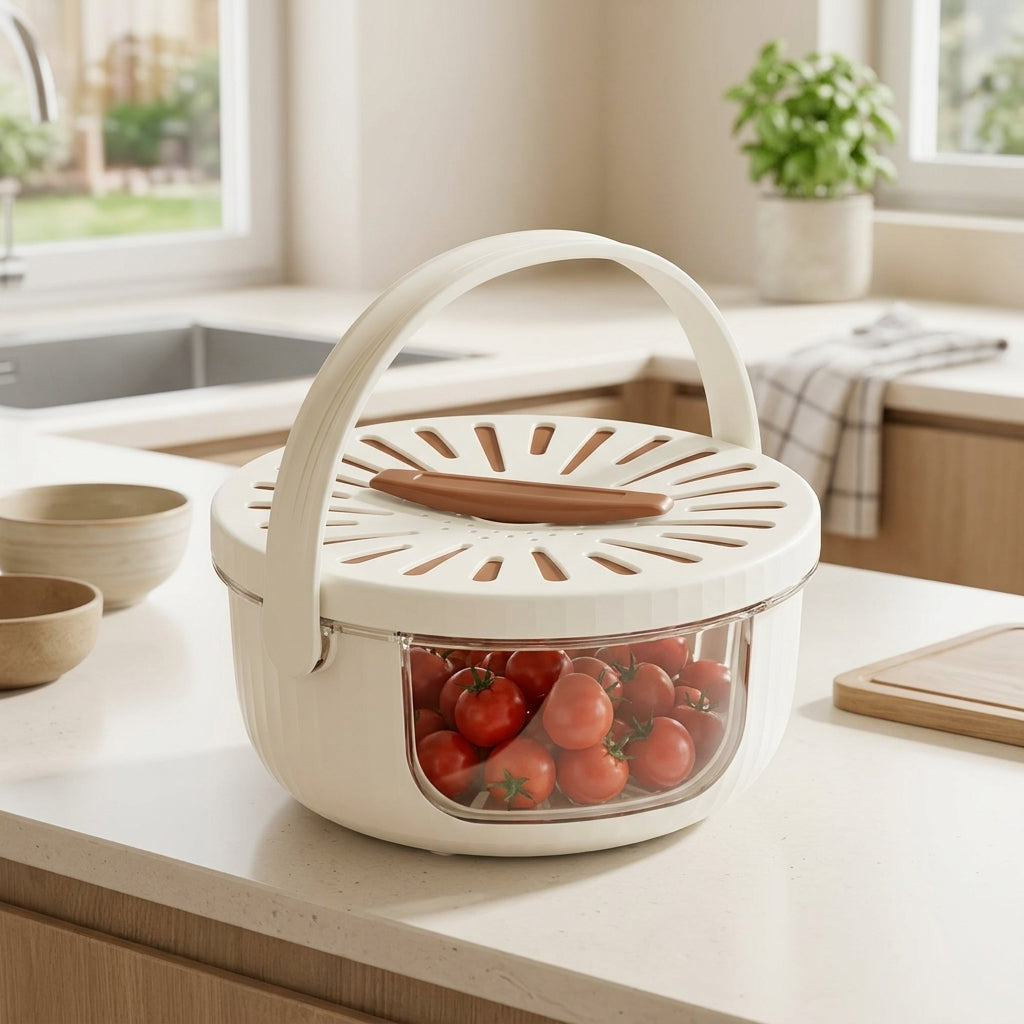 Foldable Drain & Storage Basket with Lid,