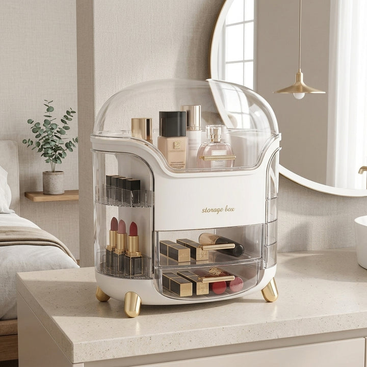 White Dust-Proof Vanity Organizer with clear domed