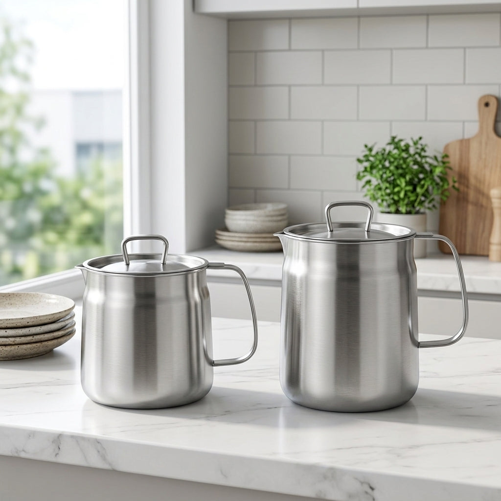 Stainless Steel Oil Filter & Storage Jar, brushed