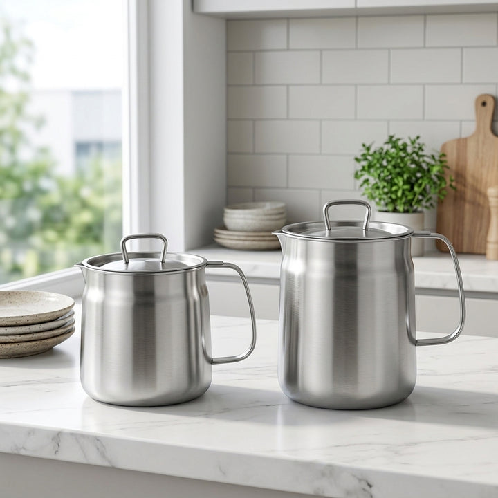 Stainless Steel Oil Filter & Storage Jar, brushed