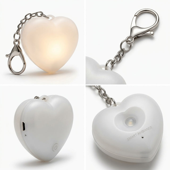 Two heart-shaped mini lights glowing in a modern