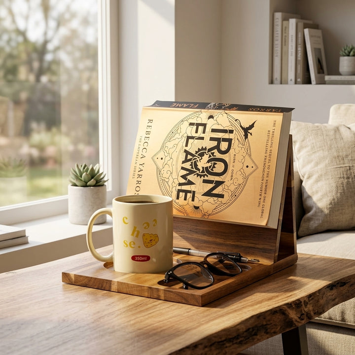 Acacia Wood Book Stand, hands-