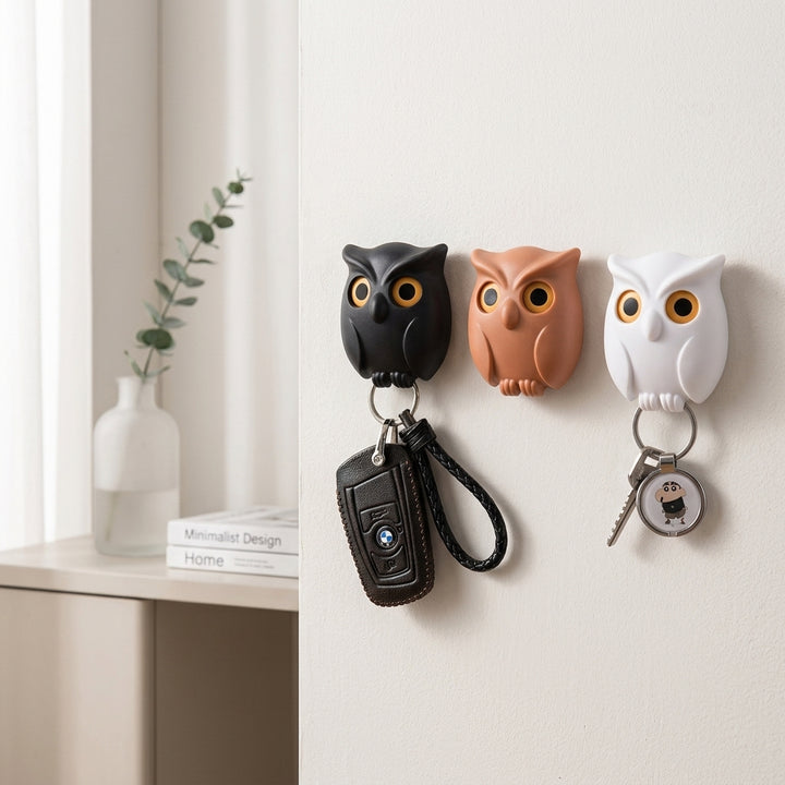 Magnetic Owl Key Hooks (3-Pack