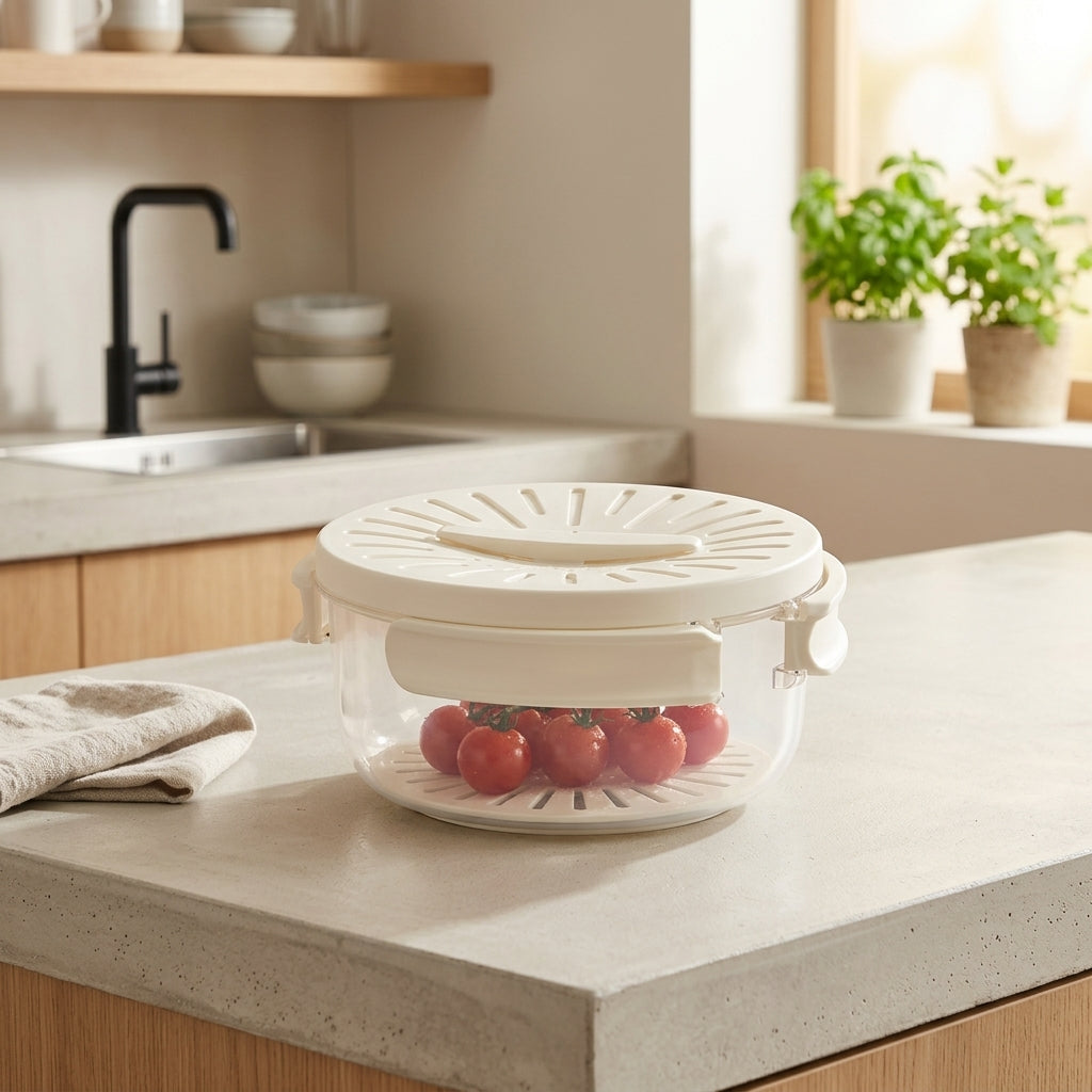 Foldable Drain & Storage Basket with Lid, sleek and