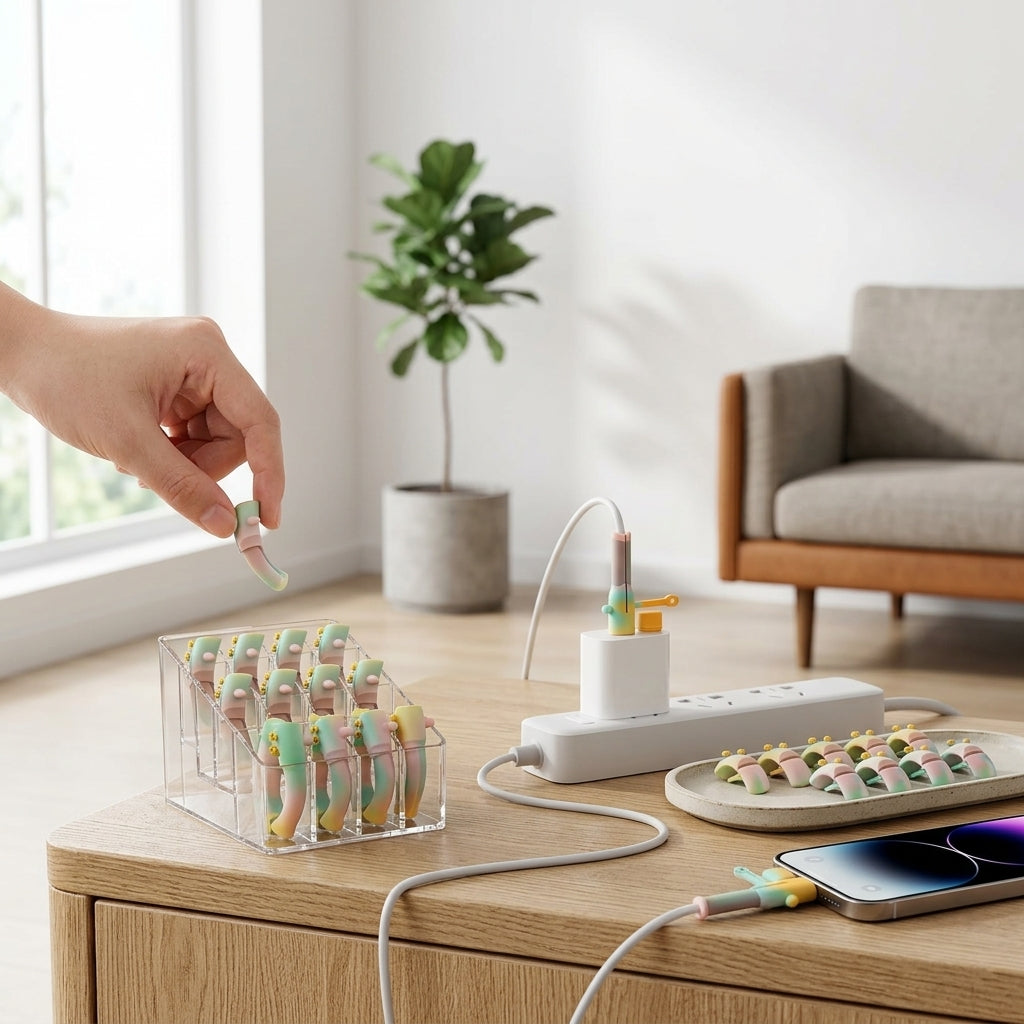 Charger Cable Protectors (12-Pack) in a modern home, extending cable lifespan.