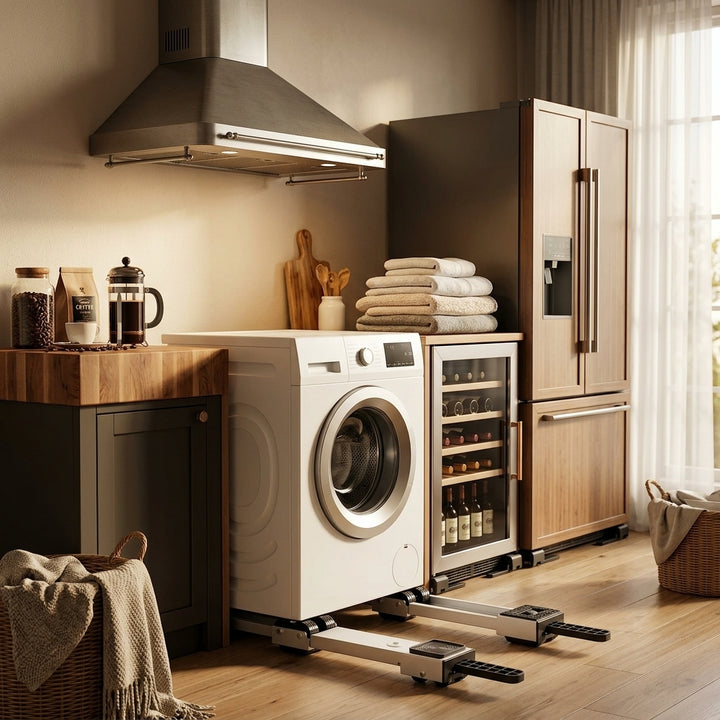 Heavy Duty Extendable Appliance Rollers in a modern home interior, showcasing sleek design and robust functionality.