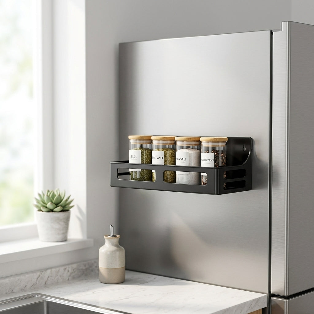 Magnetic Spice Rack mounted on a modern kitchen wall