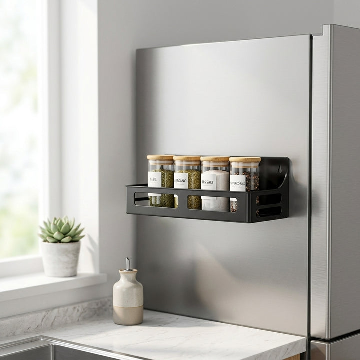 Magnetic Spice Rack mounted on a modern kitchen wall