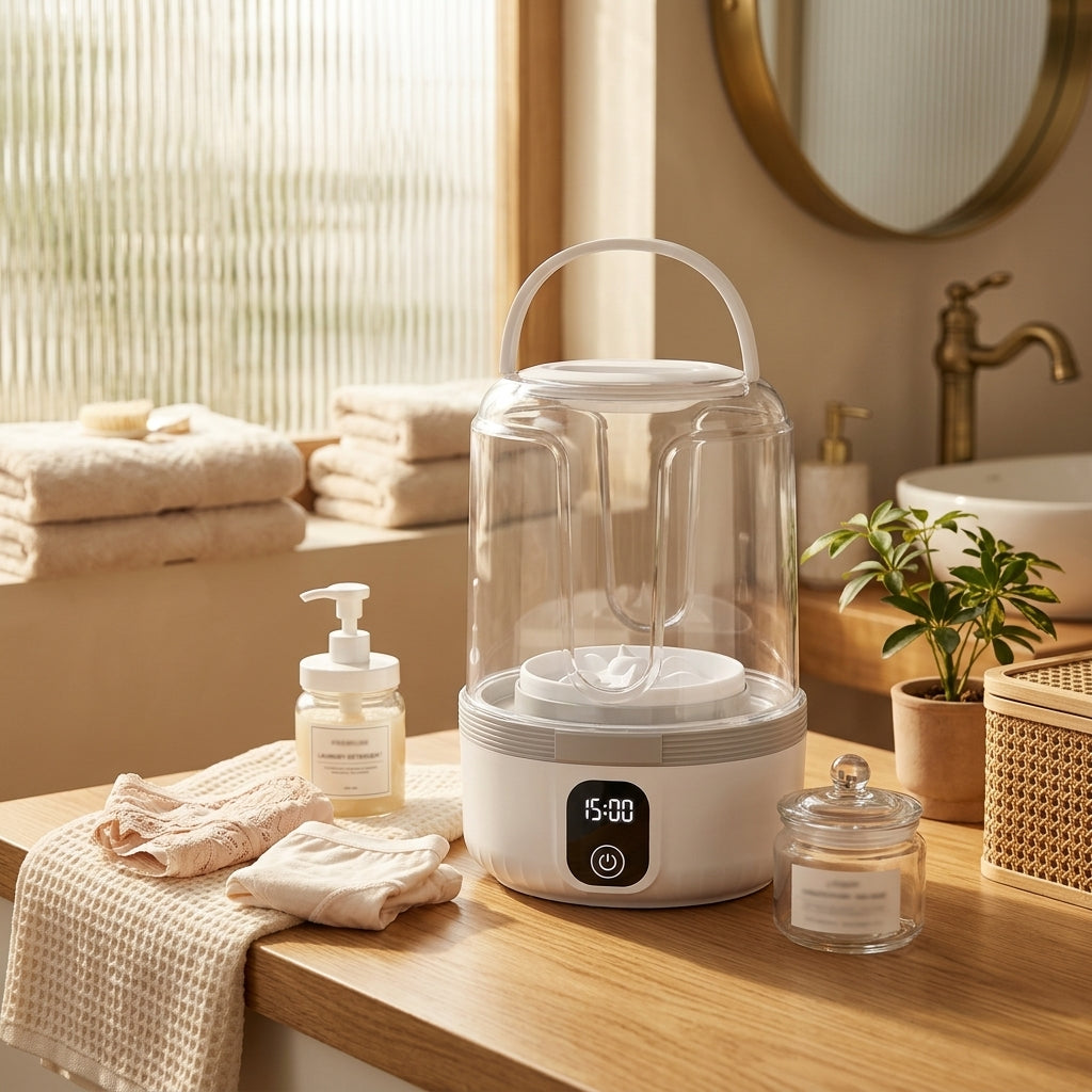 Mini Portable Underwear Washer in modern home. Compact,