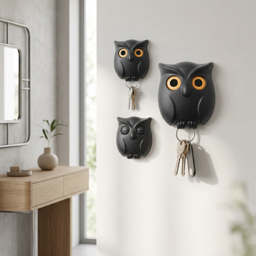 Magnetic Owl Key Hooks (3-Pack):