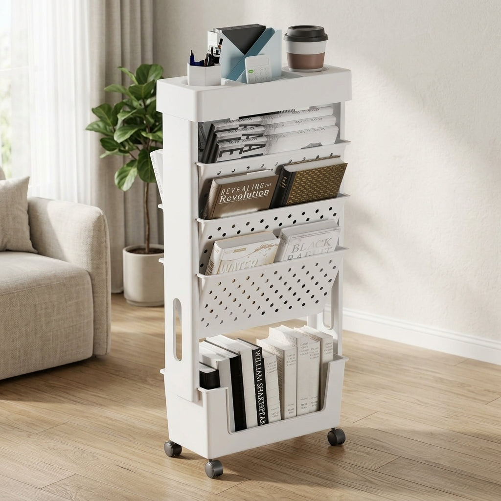 White 5-Tier Mobile Storage Rack with