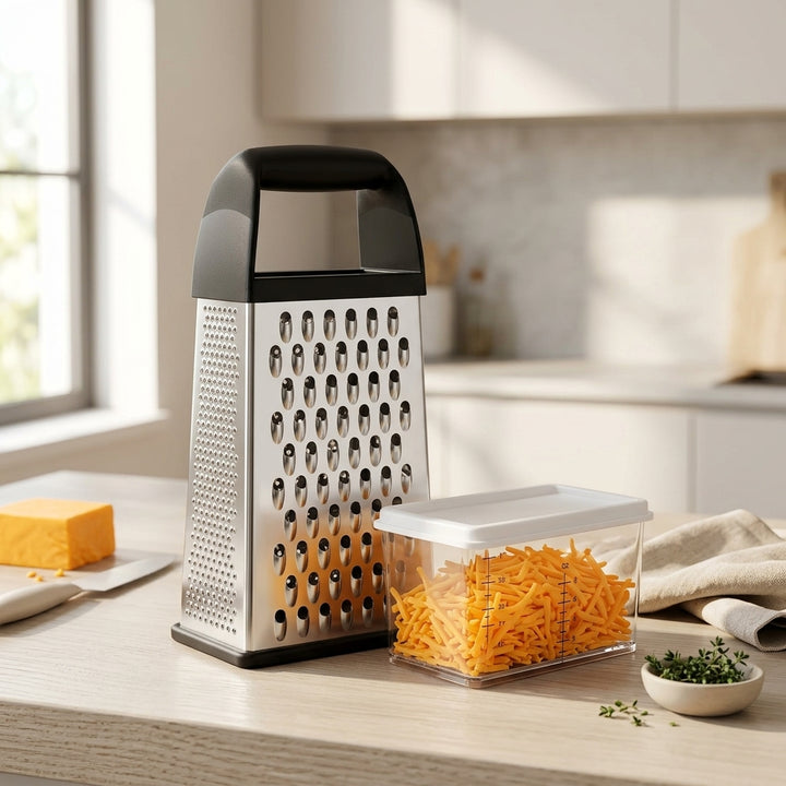 Effortless Stainless Steel Box Grater with Catch Container