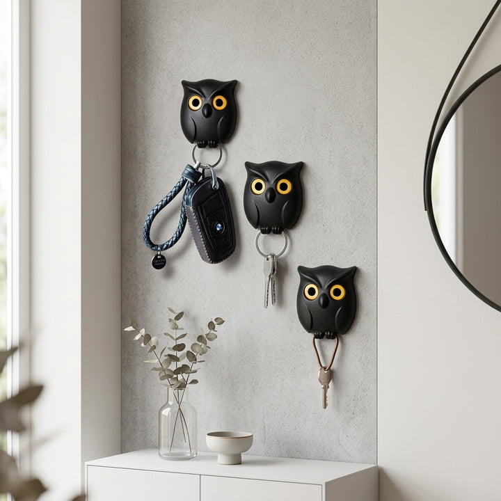 Magnetic Owl Key Hooks (3-Pack
