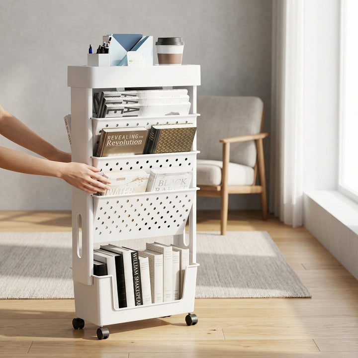 White 5-Tier Mobile Storage Rack