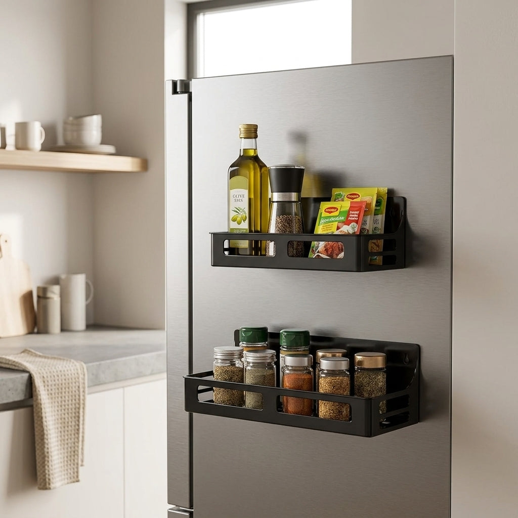 Sleek Magnetic Spice Rack instantly organizes spices