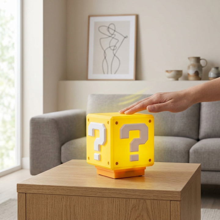 Super Mario Question Block Light glows, taps for coin sound