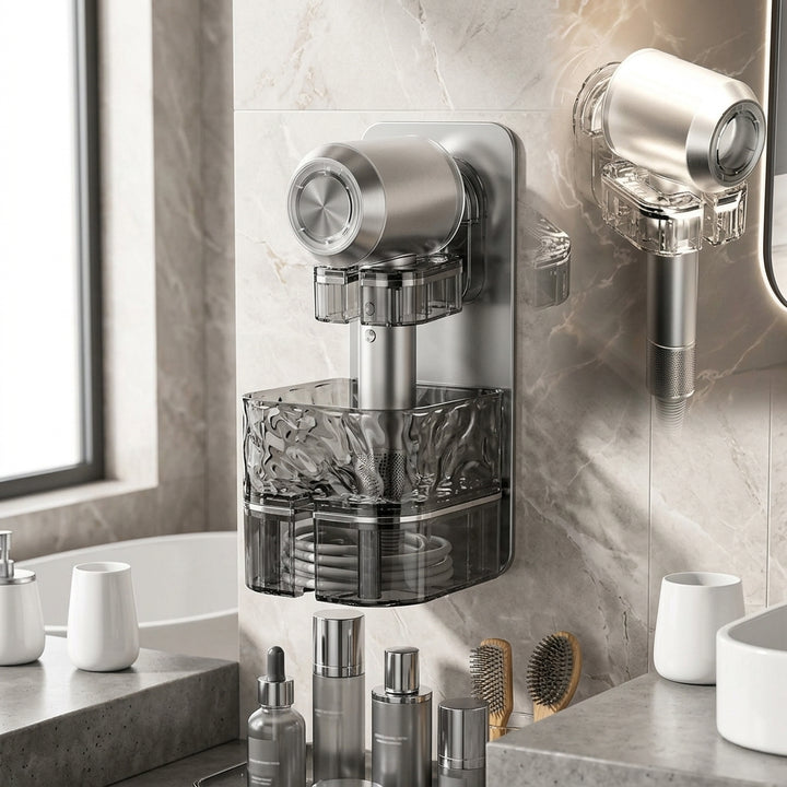Drill-Free Hair Dryer Holder, sleek design for