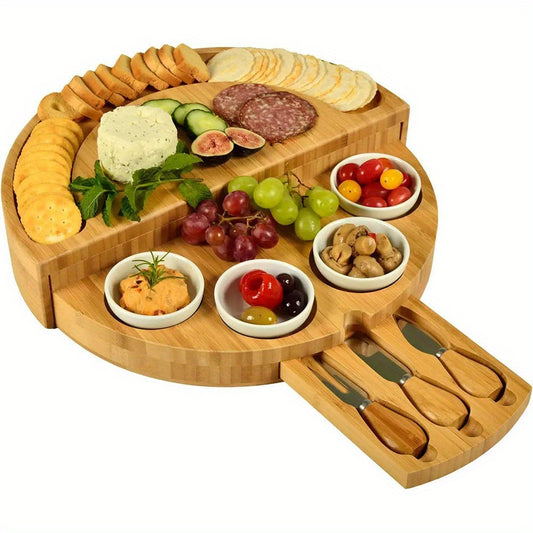 Bamboo Cheese Board Set With Integrated Slide