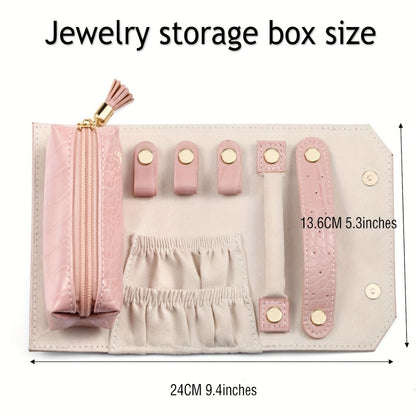 Solid Color Jewelry And Cosmetics Storage Bag, Exquisite Hand Roll Storage Design, Space Saving, Convenient Storage Bag