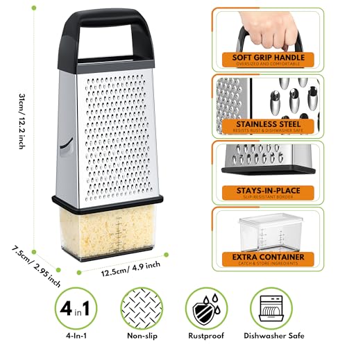 Effortless Stainless Steel Box Grater with Catch Container