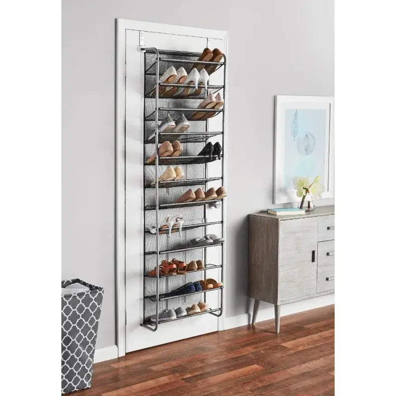 Mainstays 12-Tier over the Door Shoe Rack for 36 Pairs, Metal, Gray   shoe rack organizer  shoe cabinets