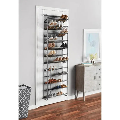 Mainstays 12-Tier over the Door Shoe Rack for 36 Pairs, Metal, Gray   shoe rack organizer  shoe cabinets