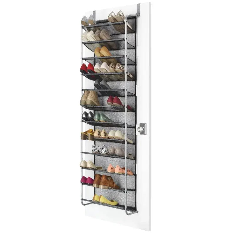 Mainstays 12-Tier over the Door Shoe Rack for 36 Pairs, Metal, Gray   shoe rack organizer  shoe cabinets