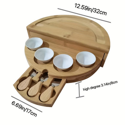 Bamboo Cheese Board Set With Integrated Slide