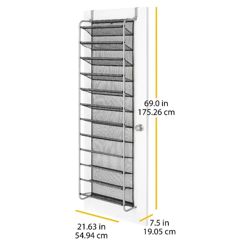 Mainstays 12-Tier over the Door Shoe Rack for 36 Pairs, Metal, Gray   shoe rack organizer  shoe cabinets