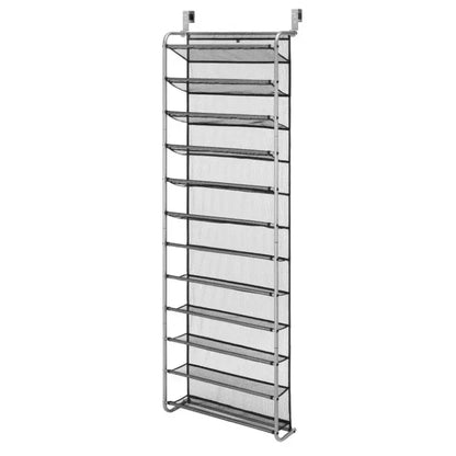 Mainstays 12-Tier over the Door Shoe Rack for 36 Pairs, Metal, Gray   shoe rack organizer  shoe cabinets